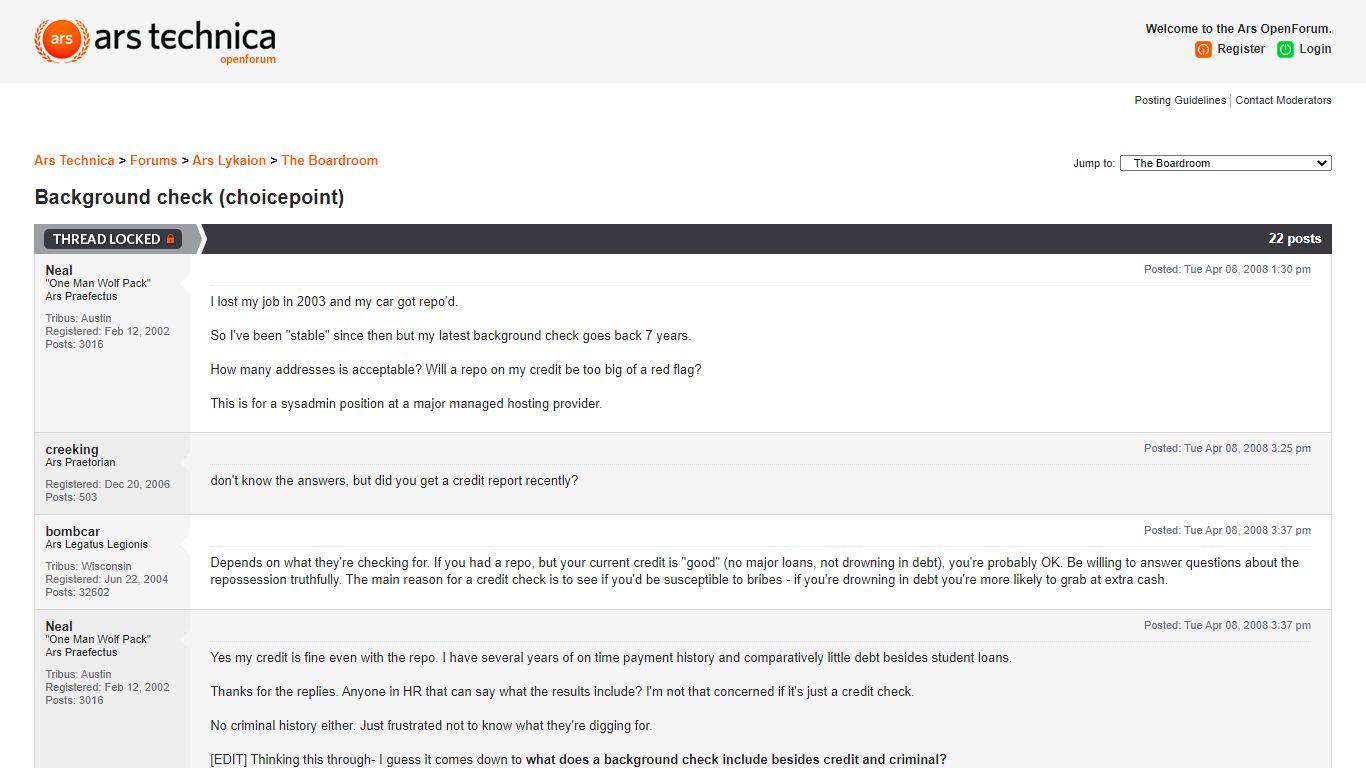 Background check (choicepoint) - Ars Technica OpenForum